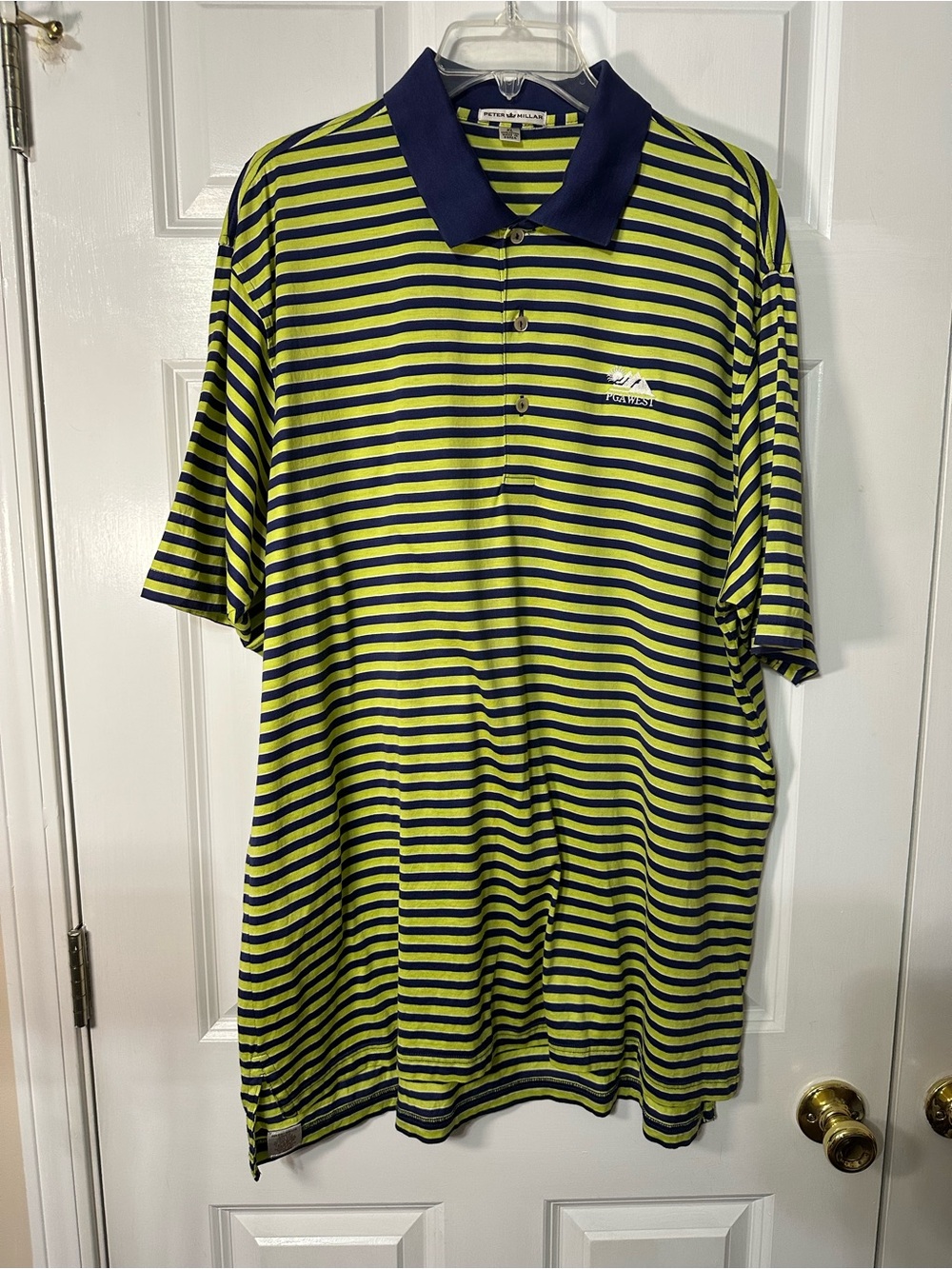 Peter Millar Striped Polo in Lime and Navy